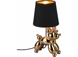 4059157137431 - Etc-shop - Keramik Tisch Lampe gold Hunde Design Wohn Zimmer Textil Lese Leuchte schwarz im Set inkl led Leuchtmittel