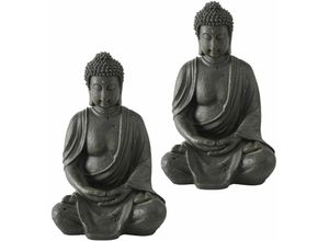 4059157139114 - Etc-shop - 2er Set Buddha Kunstharz Figuren Wohn Zimmer Asia Deko Garten Außen Feng Shui Statue Skulptur braun