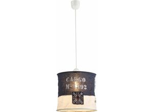 4059157139213 - Etc-shop - Hängeleuchte Pendellampe Schirmleuchte Innenlampe Textil Schirm blau weiß Schriftzug Fahne Küchen Beleuchtung x h 28 x 26 cm