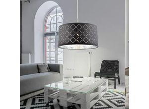 4059157143241 - Etc-shop - Decken Pendel Leuchte Wohn Ess Zimmer Beleuchtung Textil Design Hänge Lampe schwarz silber