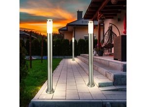 4059157150171 - Etc-shop - 3x Außen Steh Stand Lampen Garten Balkon Strahler Edelstahl Sockel Leuchten silber Rasen Beleuchtung