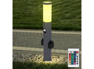 4059157151154 - Etc-shop - Gartenleuchte dimmbar mit Fernbedienung Wegleuchte Außen mit Bewegungsmelder 2x Steckdose Sockelleuchte Edelstahl Anthrazit rgb led 85W