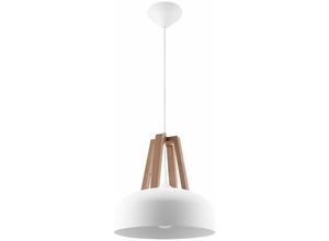 4059157158627 - Etc-shop - Pendelleuchte weiß Hängeleuchte natur Holz Esszimmerlampe Wohnzimmer Hängelampe Metall rund1x E27 DxH 30x80 cm