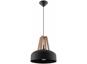 4059157158641 - Etc-shop - Pendelleuchte schwarz Hängeleuchte natur Holz Wohnzimmerlampe Decken Hängelampe Metall rund1x E27 DxH 30x100 cm