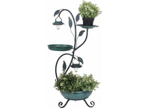 4059157167155 - Etc-shop - Blumen Ständer Außen Vogelbad Blumenregal Pflanzenständer Garten Vogeltränke Blumentreppe Solarleuchte LxH 47x79 cm