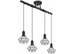 4059157169814 - Etc-shop - Decken Hängelampe Industrial Pendelleuchte Esstisch Schiene Lampe Gitter schwarz Höhenverstellbar mit diamantförmigen Spots 4 Flammig