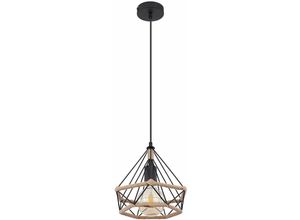 4059157170094 - Etc-shop - Pendelleuchte rustikal Vintage Wohnzimmerlampe Landhausstil Deckenleuchte Wohnzimmer hängend schwarz Käfig in Diamantform Hanfseil 1x