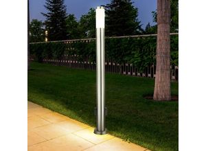 4059157172050 - Etc-shop - Aussenlampe mit Steckdosen Außensteckdose mit Licht Garten Aussensteckdose Edelstahl 1x led 9W 810lm 3000K DxH 76x110 cm