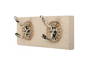 4059157175099 - Garderobenbrett mit Haken Wandgarderobe 25 cm Holz Garderobenleiste Shabby Hakenleiste Garderobe 2 Haken Muster altweiß braun 2 Metallhaken  h 10