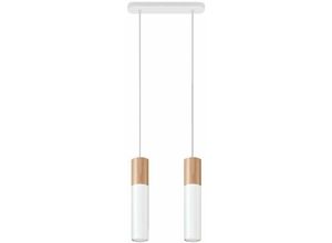 4059157175440 - Etc-shop - led Pendelleuchte weiß Stahl Hängeleuchte natur Holz Zylinder Esszimmerlampe Wohnzimmer Hängelampe Modern2x 5W 400lm 3000K GU10 DxH