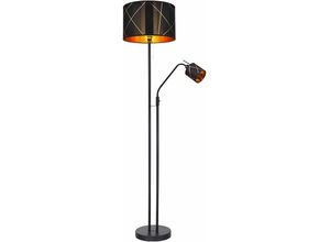 4059157175778 - Etc-shop - Stehlampe Wohnzimmer mit Leselampe Deckenfluter schwarz gold Textilschirm Leseleuchte flexibel getrennt schaltbar 1x E27 1x E14 DxH