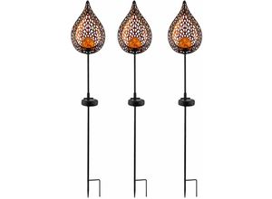 4059157176775 - Etc-shop - led Solar Außen Stecklampe Flammeneffekt Solarleuchte Gartendeko Glas Kugel Erdspieß Gold 1x led l x x H16 x 7 x 90 cm 3x