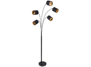 4059157177703 - Etc-shop - Design Standleuchte 5 flammig Textilschirme schwarz gold schwenkbar Stehlampe Fußschalter 5x E14 max 40 Watt LxBxH 74x70x204cm