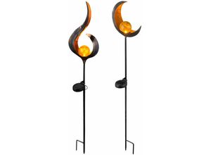 4059157177727 - Solarleuchte Flamme Garten Solarstab Solar Deko für Außen im Flammen und Mond Design mit Erdspieß und Lichteffekt 1x led warmweiß h 90 cm 2er Set