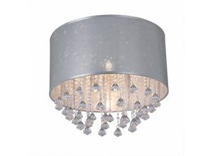 4059157177871 - Etc-shop - Deckenleuchte silber Wohnzimmerlampe Esszimmer Deckenlampe Textil in Blattsilber Optik mit Kristallen 1x E27 DxH 40 x 38 cm