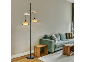 4059157178649 - Etc-shop - Stehlampe Beistellleuchte Wohnzimmerlampe Stehleuchte höhenverstellbar Standleuchte 2-flammig Holz mit Hanfseil Metall Textil schwarz