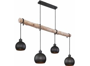 4059157178748 - Pendelleuchte Holz Metall Holzleuchte Hängelampe Vintage Lampe 4 flammig Retro Dekorstanzugen schwarz matt gold braun 4x E27 Fassungen HxLxB