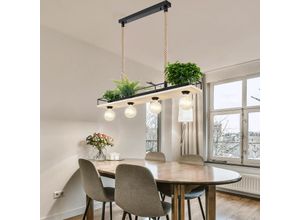 4059157178809 - Etc-shop - Hängelampe Holzleuchte Deckenleuchte Wohnzimmer Pendelleuchte mit Hanfseil Platte Metallrahmen schwarz 4x E27 LxH 95x120 cm