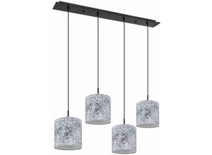 4059157179721 - Etc-shop - Hängeleuchte Pendellampe Wohnzimmerleuchte Esszimmerlampe 4 Flammig Muster Textilschirme Metall schwarz grau h 150 cm