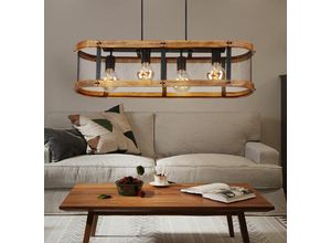 4059157180192 - Etc-shop - Hängelampe Esstisch Pendelleuchte Holzlampe Esstischleuchte 4-flammig Hängeleuchte mit Holzrahmen Gitteroptik Rustikal schwarz braun