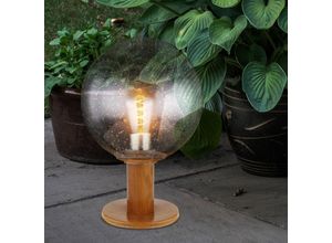 4059157181335 - Etc-shop - Garten Außenbeleuchtung Sockelleuchte Außen E27 Außenlampe Stehlampe Alu Holzoptik Glaskugel Blasen-Optik 1x E27 Fassung DxH 25x38 cm