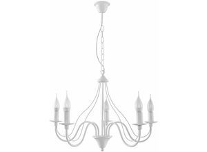 4059157186477 - Etc-shop - Deckenleuchte Stahl weiss Kron Wohnzimmer deckenleuchte Deckenlampe Kronleuchter Schlafzimmer 5-flammig 5x E14 h 80 cm