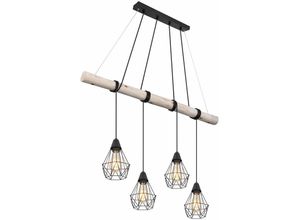 4059157186859 - Etc-shop - Hängeleuchte Holzbalken Hängelampe Retro Holz Käfig-Design Esszimmerlampe hängend 4 Flammig Kabel schwarz 4x E27 LxBxH 90 x 15 x 150 cm