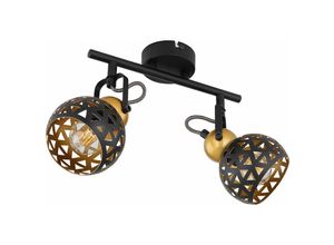 4059157187757 - Deckenleuchte Metall schwarz gold Deckenstrahler 2 flammig Deckenlampe mit schwenkbaren Spots Metall Muster 2x E14 Fassungen LxBxH 25x10x175 cm