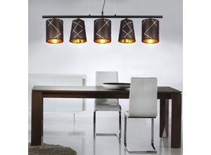 4059157188051 - Etc-shop - Pendelleuchte Esstisch Hängelampe schwarz gold 5 flammig Esszimmerlampe E14 Wohnzimmerlampe hängend modern mit goldenen Dekorlinien 5x