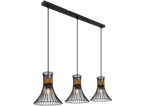 4059157188556 - Etc-shop - Decken Pendellampe mit Gitter Lampenschirmen 3 flammig Hängeleuchte in schwarz-gold IP20 3x E27 LxBXH 80x22x120cm Wohnzimmer Esszimmer