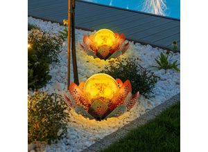 4059157188884 - Etc-shop - Garten Außenlampen Solarleuchte dekorative led Solarleuchte im Lotusblüten Design Glaskugel goldfarben led 22cm Terrasse 2er Set