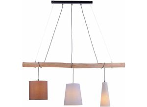 4059157189188 - Etc-shop - Design Hängeleuchte Holzbalken Textilschirme mehrfarbig Pendellampe Wohnzimmer Deckenlampe LxBxH 100x22x120cm