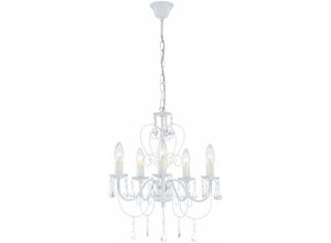 4059157189478 - Etc-shop - Pendelleuchte weiß Kristall Lampe Kronleuchter Wohnzimmerleuchte Deckenleuchte Hängelampe 5-flammig hängend 5x E14 DxH 44x129 cm