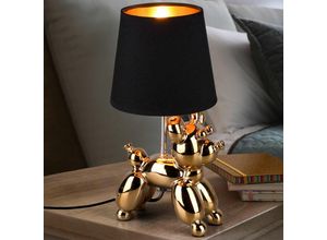 4059157189799 - Etc-shop - Tischleuchte Keramik Gold Tischlampe Nachttischlampe im Hunde Design für Ihren Wohnraum Metall 1 Flammig 1x E14 BxH 17x33 cm