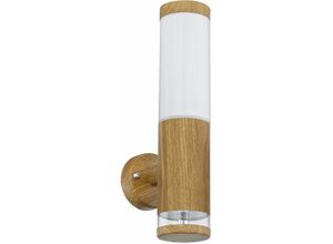 4059157190078 - Etc-shop - Wandleuchte Aussen Edelstahl led Außenlampe Balkon Aussenleuchte Wand Holz Optik mit Deko led 1x E27 BxH 85 x 35 cm