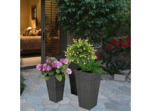 4059157190429 - Etc-shop - Pflanztopf Blumenkasten Blumenkübel Garten Pflanzkasten mit Innentöpfen dunkelgrau Geflecht Rattan-Optik 3er Set