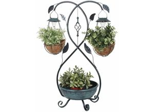 4059157192614 - Etc-shop - Pflanzenständer Solarblumentopfleuchte Außenlampe Garten Dekoration Außen Leuchte Blumenranken Design Stahl silber grau h 80 cm