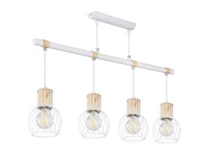 4059157192966 - Etc-shop - Pendelleuchte Holzbalken Hängelampe Retro Holz Optik Esszimmerlampe mit vier Käfigkugeln weiß 4x E27 l x x h 87x12x120 cm