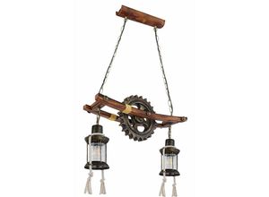 4059157193628 - Etc-shop - Steampunk Lampe Hängelampe Vintage Industrial Pendelleuchte Holz Metall Laternen Zahnrad Glas messing 2x E27 LxBxH 62x20x110 cm