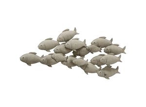 4059157195325 - Etc-shop - Wanddekoration Objekt Wandbild Fisch Schwarm Optik Optischer Effekt grau Eisen Lackiert Relief Baddekoration LxB 86x22 cm