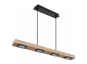 4059157198449 - Etc-shop - Pendelleuchte Holz lang Holzlampe hängend Hängeleuchte Glas satiniert dunkelbraun Metall schwarz matt 6x led 6x 5W 6x 390Lm warmweiß l