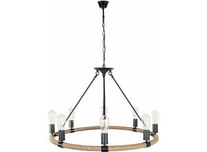 4059157198821 - Etc-shop - Pendelleuchte 8 Flammig Kronleuchter Rustikal Hanfseil Hängeleuchte Esszimmer Landhausstil braun schwarz Metall 8x E27 DxH 80 x 130 cm