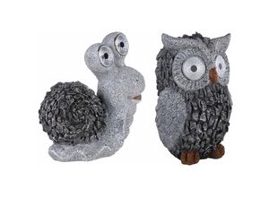 4059157206380 - Etc-shop - Solar Gartenskulptur für Außen Gartendeko Schnecke Eule Figur Skulptur grau Akku 1x Schnecke und 1x Eule Kunststoff 2x led 3000K 2er