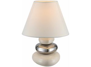 4059157218079 - Etc-shop - Tischleuchte Keramik beige Wohnzimmerlampe Tischlampe Nachttischlampe Keramik Textil chromfarben 1x E14 DxH 18x24 cm