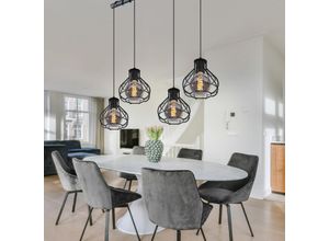 4059157243279 - Etc-shop - Hängeleuchte Pendellampe Wohnzimmerleuchte Esstischlampe Metall schwarz matt Gitteroptik 4 Flammig E27 l 80 cm