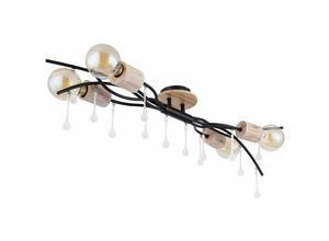 4059157243613 - Etc-shop - Deckenlampe Deckenleuchte Holzleuchte Wohnzimmerlampe Holzlampe Schlafzimmer Glasstäbe satiniert Holz natur schwarz 4x E27 Fassungen