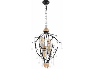 4059157243668 - Etc-shop - Pendelleuchte Wohnzimmer Esstischlampe Glas Hängelampe schwarz Holzlampe natur 4x E27 DxH 45x120 cm