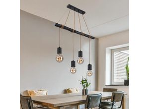 4059157244337 - Hängeleuchte Pendellampe Wohnzimmerleuchte Esszimmerlampe 4 flammig höhenverstellbar Alu Holz Metall schwarz E27 H 120 cm