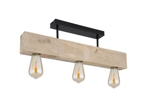 4059157244528 - Deckenleuchte Holzlampe Wohnzimmerlampe Vintage Deckenlampen Holzleuchte 3 flammig Metall Holz natur schwarz 3x E27 Fassungen HxLxB 19x60x6 cm