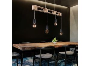 4059157244603 - Etc-shop - Hängeleuchte aus Holz Metall Decken Pendelleuchte 4 flammig Hanfseil Hängelampe verstellbar 4x E27 121x10x120cm Wohnzimmer Esszimmer